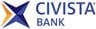 A blue and white logo for civ bank